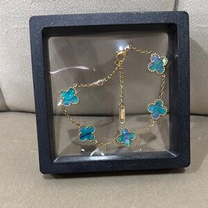 Gold and Blue Clover Bracelet